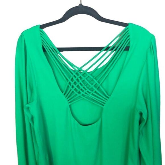 Rory Beca Strappy Back Shift Dress Silky Green Wide Sleeve Flowy M - Picture 2 of 7
